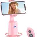 Jiangler Auto Face Tracking Tripod 360° Rotating Cell Phone Photo and Video Kits Stand, No App, Phone Camera Stand with Remote and Gesture Control for Live Recording Tiktok Pink1