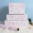 Pink Floral Wrapping Paper Roll 17 in x 32 ft Mini Roll Vintage Toile Flower Gift Wrap Paper for Girls Women Mother All Occasion Wedding Birthday Bridal Shower Party Baby Shower Valentine's Day