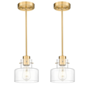 2 Pack Pendant Lights Kitchen Island, Brushed Gold Pendant Light Fixtures Over Island with Clear Glass Shade, 6" Modern Brass Kitchen Island Lighting for Dining Room Entryway, PL124-BG-G-2PK