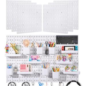 Pegboard Wall Organizer, 6-Pack 11"X11" White Peg Board With 48 Pcs Accessories, Multi-Surface Storage Solution for Garage, Office, Kitchen, Workshop and Gaming Room Organization