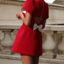 Sexy Backless Bow Mini Skirt Fashionable Short Sleeved Cocktail Party Dress (Red, S)