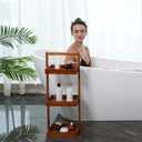 Utoplike Teak Shower Caddy Corner, 3 Tier Standing Shower Organizer Shelf with Handle, Wood Bathroom Stand Up Caddy Basket for Shampoo, Rack for Inside Shower, Bath, Office, Kitchen Desktop