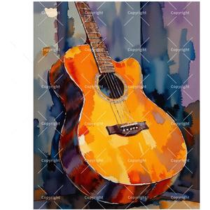 Guitar Art Paint by Numbers Kit for Adults - DIY Watercolor Acoustic Guitar Painting on Canvas, Acrylic Paint Set, Suitable for Beginners, Musical Art for Home Decoration or Gifts(16X20IN Framed)