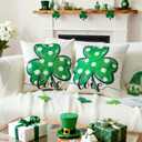 Artscope St Patricks Day Clover Throw Pillow Covers 18x18 Inch Set of 2, Polka Dot Shamrock Decoration Pillow Cases for Home Sofa Couch