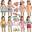 American Doll Clothes and Accessories for 18 Inch Doll, 18" Clothes Dress, Total 19 Pcs Including 8 Sets of Clothing Outfits with Shoes, Underwear, Headband, and Cap (Not Include The Doll)