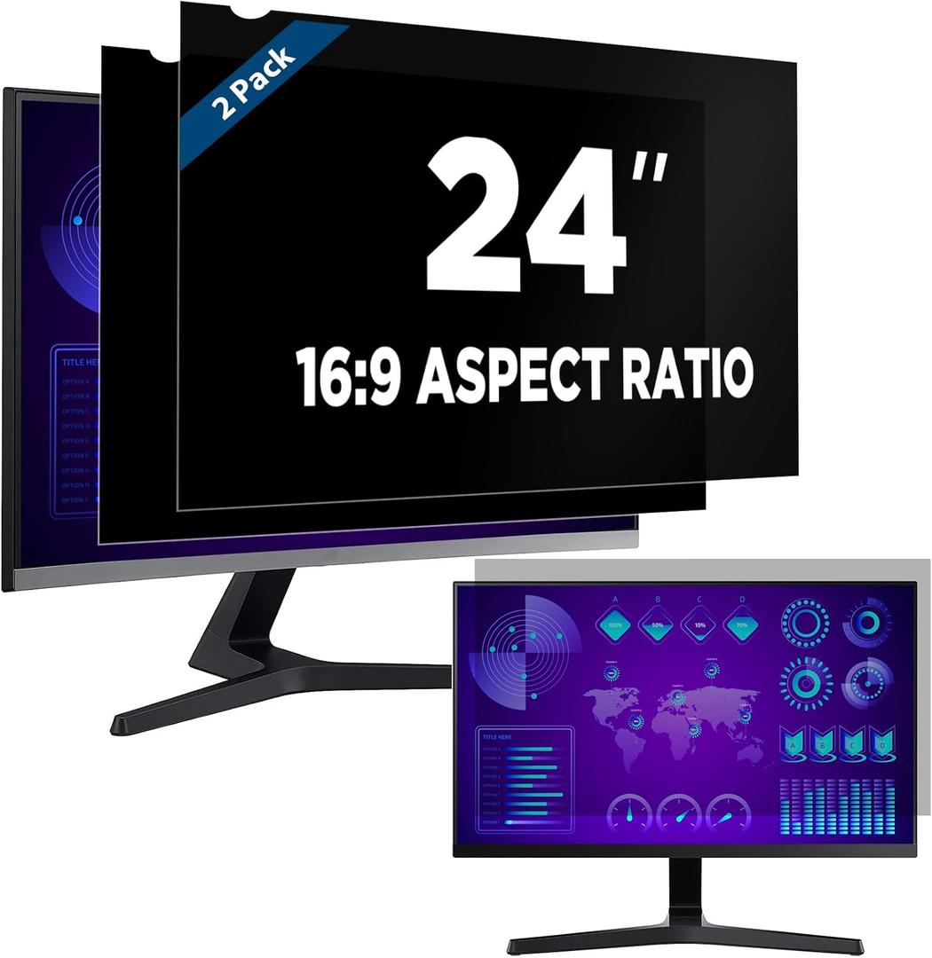 Magicmoon 2-Pack 24 Inch Computer Privacy Screen Filter, Anti-Spy/Glare Protector Film for Widescreen Monitor with 16:9 Aspect Ratio (Width x Height: 531mm x 298mm) ([2 Pack] 24 Inch 16:9 Aspect Ratio)