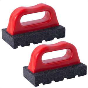 Rub Brick Tool, 20 Grit Masonry Rubbing Brick, Concrete Tools, Removing Smoothing Cleaning Marks Fluted Tool with Handle (2Pack)