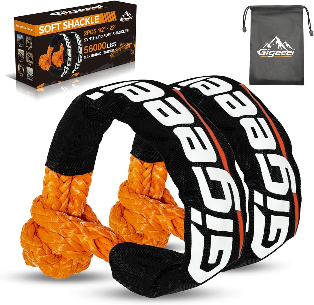 Soft Shackles Tow Recovery - 1/2 Inch X 22 Inch (56,000lbs) Soft Shackle Recovery Kit for Off-Road Winch and Vehicle Towing (Orange)
