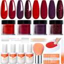 Modelones Dip Powder Nail Kit, 4 Colors Red Purple Glitter Dipping Starter Set with Liquid and Accessories for French Nails Art Salon DIY at Home Manicure