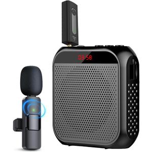 Voice Amplifier with Wireless Lapel Microphone, Personal Teachers Microphone for Classroom, Portable Megaphone PA Speaker Headset System, Wireless Voice Amplifier for Tour Guide/Yoga (Black)