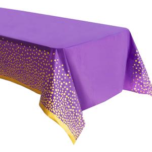 2 Pack Premium Purple and Gold Plastic Tablecloths Thick, Durable, Reusable Table Covers (54 x 108 in) Stylish Party Decor for Birthday, Rapunzel, Tangled, Purple Birthday Decorations