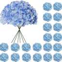 20 Pcs Blue Hydrangea Artificial Flowers Bulk, Faux Hydrangea Flowers Heads, Artificial Fake Silk Hydrangea Flowers with Stems, Blue Flowers Artificial for Decoration Wedding Dcor