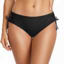 Daci Women Mid Waist Bikini Bottoms - Full Coverage Swim Bathing Suit Bottom Side Tied Swimsuit Bottoms (Large, Black)