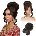 REECHO Messy Bun Hair Piece with Bangs 2-in-1 Drawstring Ponytail Extension Updo Wig & Hair Topper with Long Side Bangs, Natural-Looking Hair Bun Hairpieces for Women - Chocolate Brown