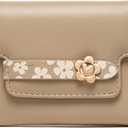 Wallets for Women Rfid Small Womens Wallet Trifold Flower Leather Ladies Wallet with Card Holder&Zipper Coin Purse (Beige)