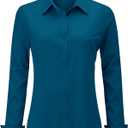 hearain Indigo Dress Shirts Women Womens Blouse Button Down Long Sleeve Blouses for Tops Fit Casual Work Business Tunic Casual Ink Blue Size XL