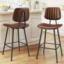 24-Inch Leather Bar Stools Set of 2, Counter Height Barstools with High BackrestBar Chairs for Kitchen Island with Heavy Duty Metal Legs, Dark Brown