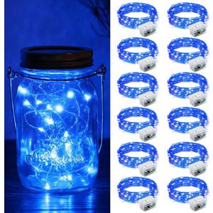 ZGWJ 12 Pack Fairy Lights Battery Operated, 7ft 20 Mini LED Fairy String Lights Silver Wire 3 Modes for DIY, Parties, Wedding, Bedroom, Halloween Christmas Decoration Blue
