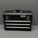 Portable Metal Tool Box, 3 Drawers Lockable Heavy Duty Tool Chest Storage Toolbox with Ball-Bearing Slides and 2 Metal Latches Closure for Garage, Workshop, Repair Shop (Black)