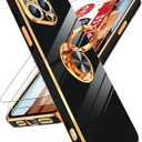 LeYi for iPhone-13-Pro Case: (   ) 2 Pack Tempered Glass Screen Protector and 360 Rotatable Ring Holder Magnetic Kickstand, Plating Rose Gold Edge para 13 Pro Case, Black