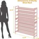 Large Shoe Rack 8 Tier Shoe Organizer, Heavy Duty Metal 4-Tier Stackable Shoe Storage Vertical Shoe Rack for Closet Front Door Entrance, Up to 50 Pairs, 44.8" W x 11.4" D x 56.7" H, Pink