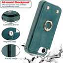 Wallet Case Compatible for iPhone 16E 6.1 inch with Credit Card Holder,Shockproof Protective Phone Cover Supports 360Rotation Ring Stand and RFID Blocking,Blue Green