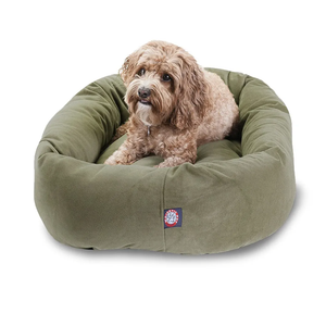 Majestic Pet 32 Inch Suede Calming Dog Bed Washable 32x23x7 (Inch) – Cozy Soft Round Donut Dog Bed with Spine Support for Dogs to Rest Their Head - Pet Bed Medium – Sage