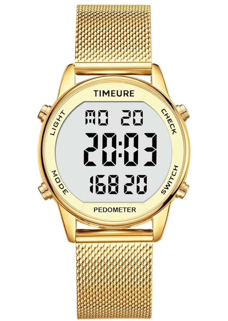 Women's Step Counter Pedometer Watch with Stainless Steel Bracelet, Stylish Design, No App, No Charging Needed for Step, Calorie, Distance, Alarm, Countdown Timer，TU-2401