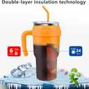 40 Oz Tumbler with Handle and Straw Insulated Stainless Steel Travel Mug with Lid Leak Proof Cup Holder Friendly Gifts for Women Men Him Her(Orange)