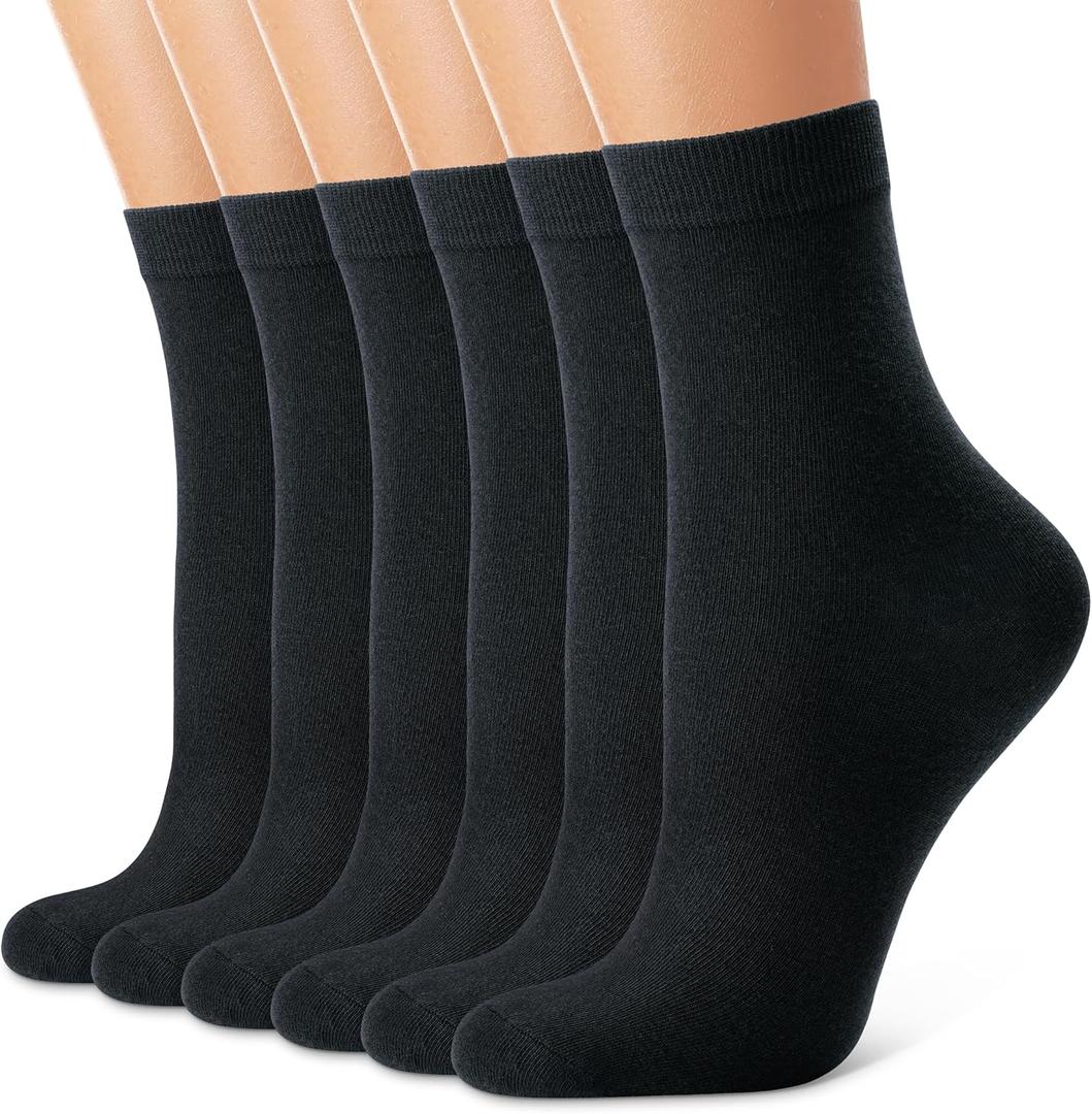 CHARMKING 6 Pairs Crew Socks for Women Soft Cotton Bootie Socks Moisture-wicking Casual Socks Non Slip Above Ankle (5-12, 01 Black/Black/Black/Black/Black/Black/Black/Black)