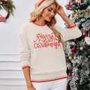 Ugly Christmas Sweater Women Cute Lights Print Sweater Funny Xmas Tree Holiday Knitted Pullover Tops (Medium, Apricot)
