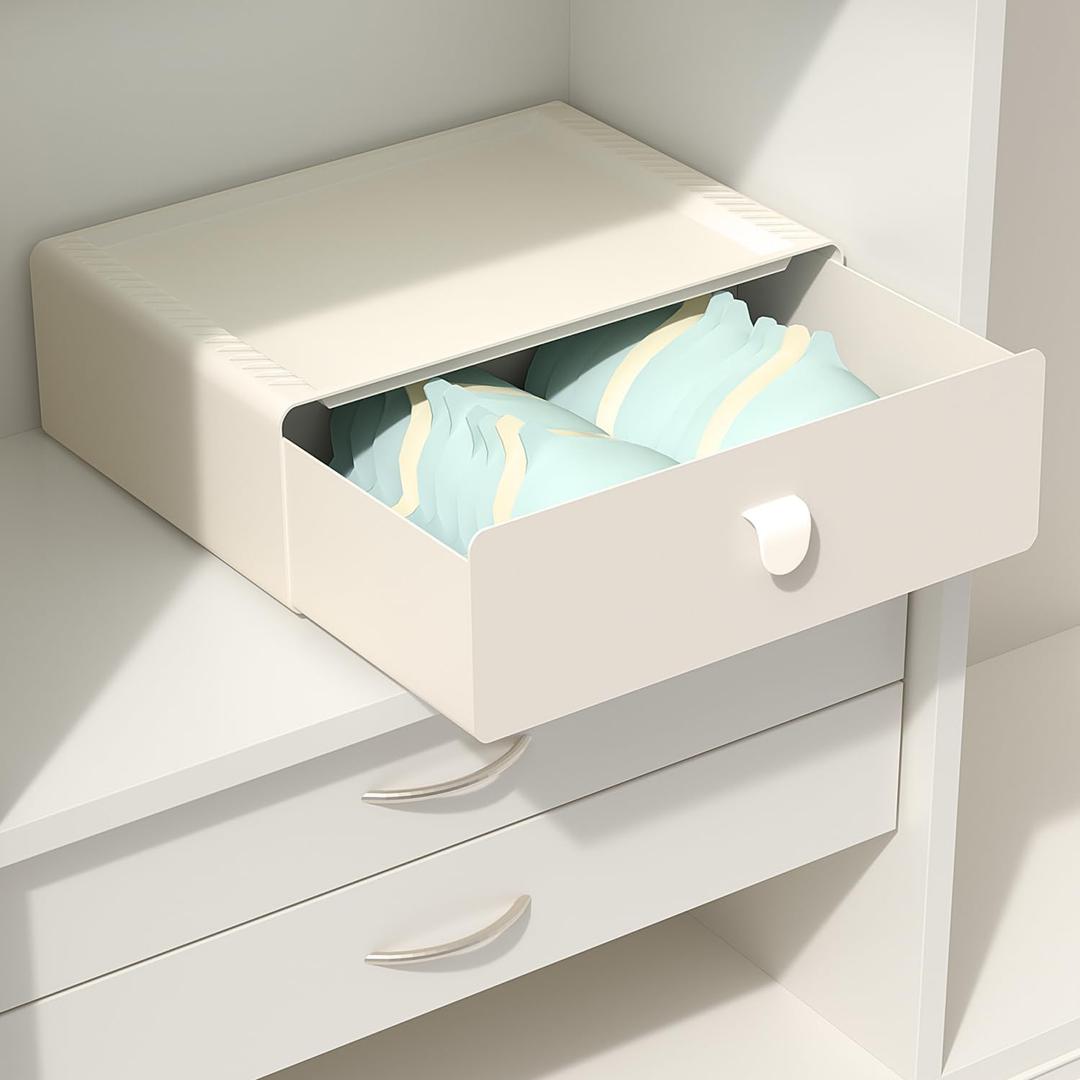 Underwear Organizer Drawer, 1 Cell Plastic Bras Drawer, Stackable Closet Organizer, Storage Box for Socks, Panties, Snacks, Beige