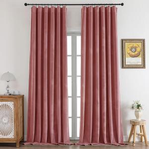 CUCRAF Dusty Rose Velvet Blackout Curtains 72 inches Long, Thermal Insulated, Noise Reducing Rod Pocket Luxury Drapes for Bedroom Living Room(52x72 inches, 2 Panels)