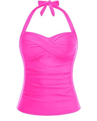 Women Tankini Bathing Suit Top - Halter Swim Tops Only Tummy Control No Bottom Swimwear Hot Pink XL