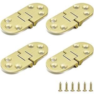 SHRJ 4 Pcs Brass Butler Tray Hinge Round Edge, 180 Degree Folding Flip Top Ellipse Table Clamshell Hinge for Folding Furniture Sewing Machine with Screws