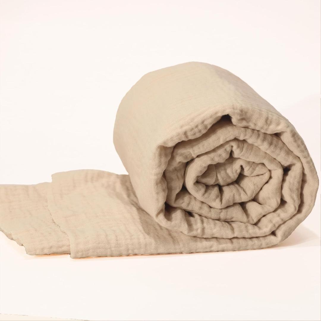 Cotton Muslin Fabric by The Yard, 53 Inch Wide Lightweight Cotton Wrinkled Gauze Fabrics for Sewing,Blanket,Pajamas,Bed Sheet and Crafts DIY (Begie, 1 Yard)