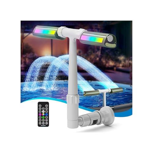 Pool Fountain with 8-Color 4-Mode LED Lights, Above/Inground Pool Fountain Lights with Remote, 360°Adjustable Pool Sprinkler for Relaxation & Cooling 10-20°F