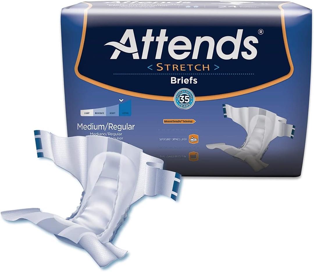 Attends Healthcare Products 98023100 White Medium & Regular Stretch Adult Moderate-Absorbent Incontinence Brief, Pack of 24