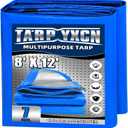 Tarp 8x12 Feet, 7 Mil Thick Waterproof Poly Tarps Cover UV Resistant, Rip & Tear Proof with Metal Grommets Every 20 Inche (Blue/Silver)