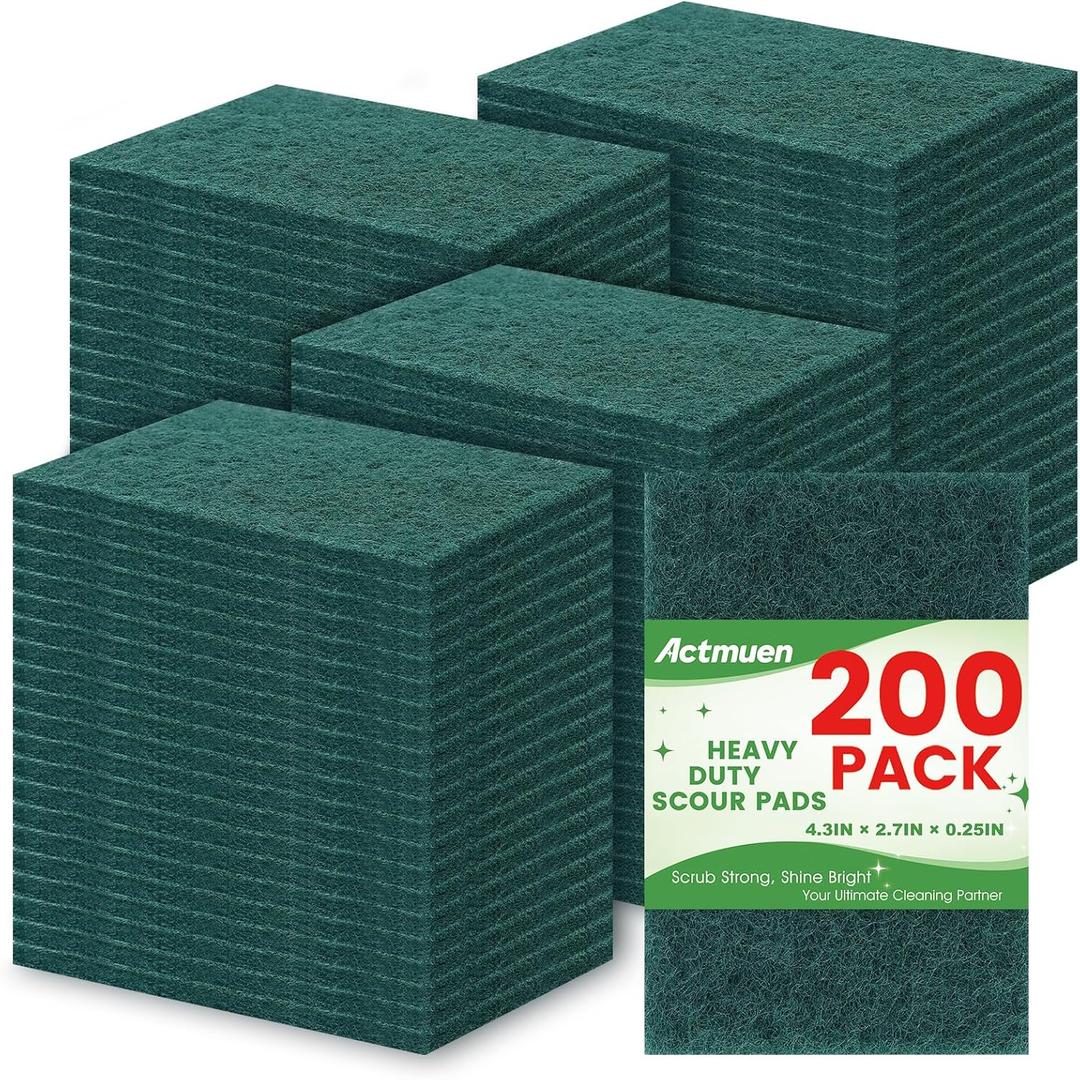 200 Pack Green Scrubbing Pads, Heavy Duty Scouring Pads, Dish Scrubber Reusable for Cleaning, Multipurpose Scrub Pads for Household Kitchen Dishes Pots Pans & Metal Grill- 4.3 x 2.75 x 0.3 Inches