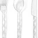 Lullaby 300Pc Premium Clear Plastic Silverware, Heavyweight Clear Utensil Disposable, Plastic Cutlery Set of 100 Forks, 100 Spoons, 100 Knives for Wedding, Party, Gathering, Daily Use