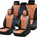 Coverado Car Seat Covers Full Set, Seat Covers for Cars, Front Seat Covers and Back Seat Cover Waterproof Leather Automotive Seat Cover, Universal Car Interior Protectors Cushion for Most Cars, 8918-Brown-Black