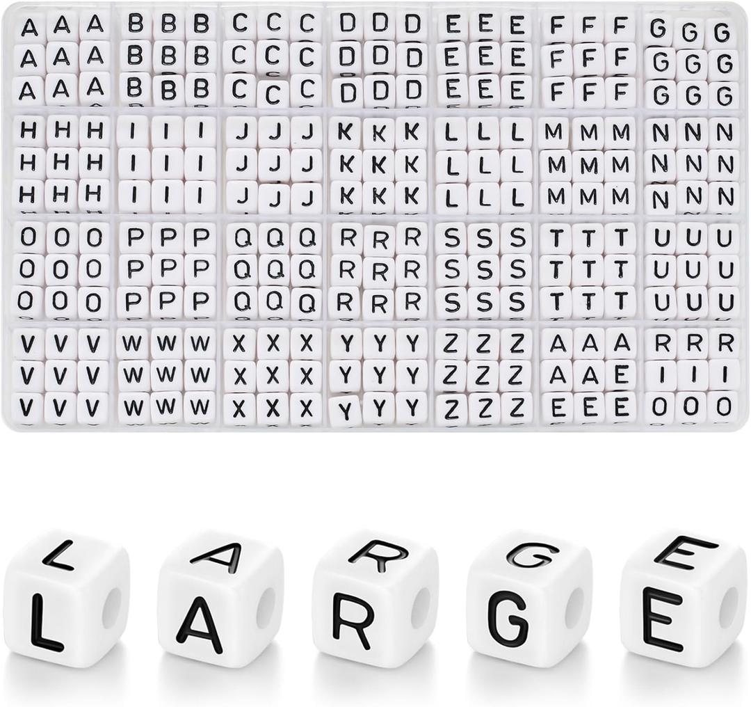 252 Pcs 10x10mm Large Square Letter Beads, White Big Alphabet Beads for Keychains, Jumbo Letter Charms for Bag Charm, Lanyards, Holiday Garlands, Big Bead for Home Decor Craft