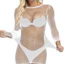 Vorifun Sexy Women Babydoll Stretchy Fishnet Lingerie Seamless Chemise Nightwear, One Size, 5 Color (White)