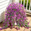 Fake Artificial Hanging Flowers for Outdoors Fake Plants Decoration, 2 Bundles Faux Silk Colorful Daisy Eucalyptus Realistic UV Resistant for Outside Home Planter Porch Patio Yard Decor(Purple)