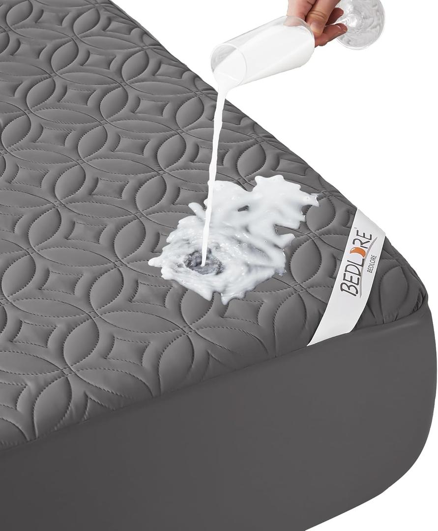 BEDLORE Waterproof Mattress Protector, King Size Mattress Pad with Deep Pocket 6"-18" Depth, Soft Noiseless Dirt-Proof Bed Mattress Cover Washable for Home, Bedroom, Hotel (Gray)