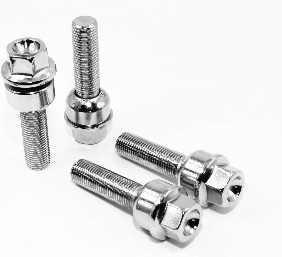 Set of 20 Veritek 14x1.5mm 45mm Extended Thread R14 Radius Chrome Ball Seat Washer Lug Bolts for Porsche Factory Wheels