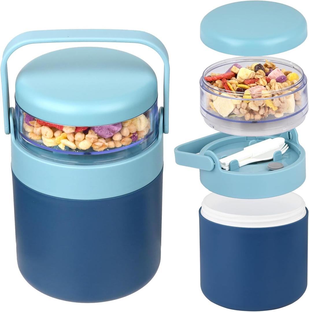 Snack Cup Container with Lid,Oats Containers,570ml+160ml Yogurt and Fruit Holder Cereal Container,Reusable Travel Cereal Bowl and Milk Container