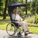 Electric Wheelchair Umbrella Canopy Awning Adjustable Side Gauze Breathable Sun Shade Rain Cover Waterproof UV Resistant Protection Wheelchair with Handles Canopy Accessory(Horizontal Style)