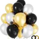 100 Pack Black Gold and Silver Balloons 12 inch Latex Party Balloons with 65ft Ribbon for Birthday Graduation New Year Party Decorations Supplies